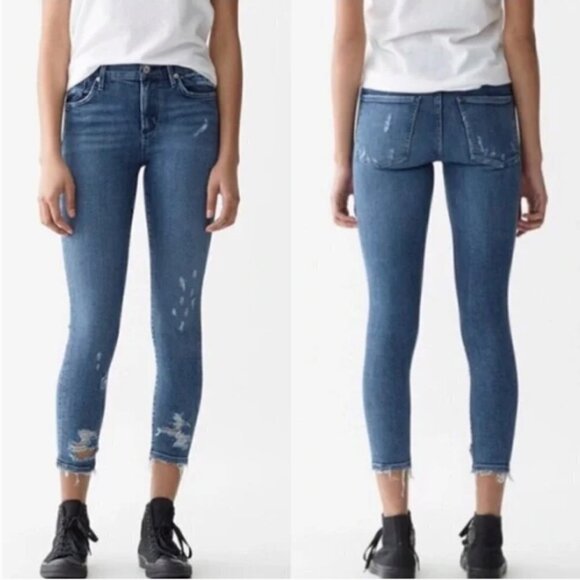AGOLDE Sophie Crop Mid Wash Zip Fly Distressed Jeans Size 25 Style A018 B-843 - Picture 1 of 8